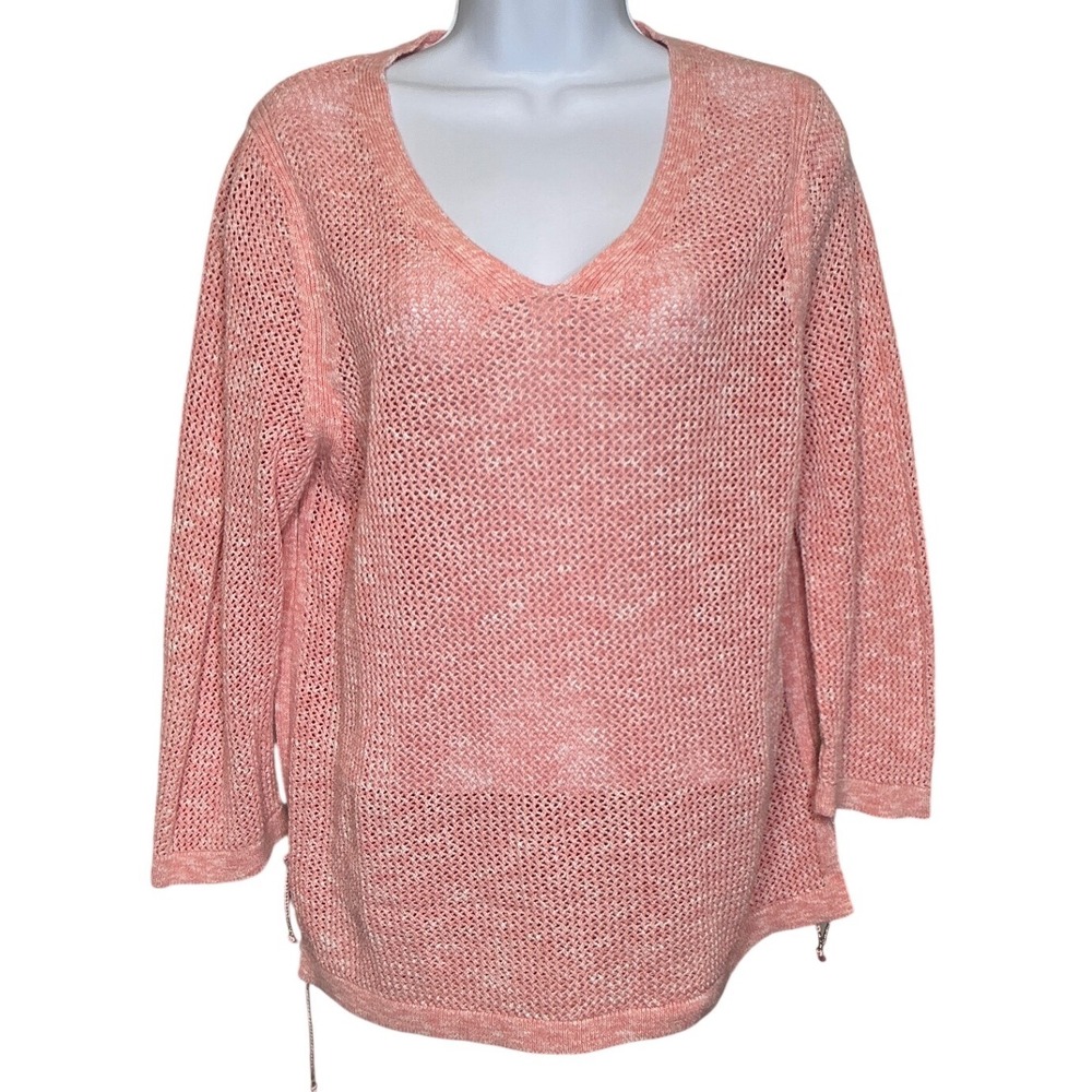 Talbots Womens Pink Textured Open Knit‎ V Neck Sweater Sz XLP Coastal Nantucket